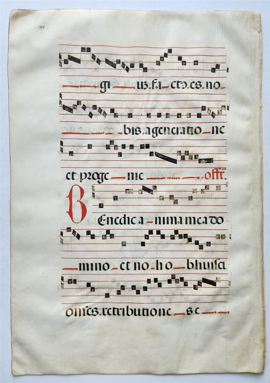 17th cent. ANTIPHONAL MUSIC CHART VELLUM MANUSCRIPT antique LITURGICAL TEXT
