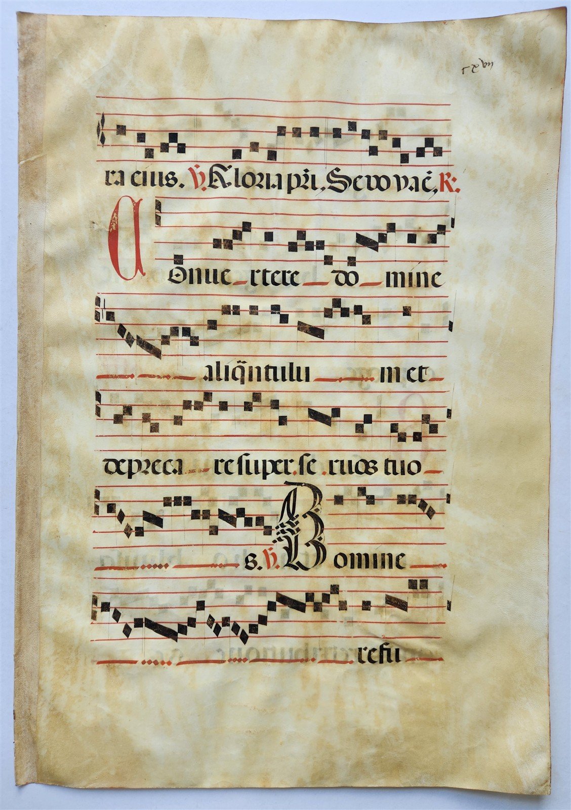 17th cent. ANTIPHONAL MUSIC CHART VELLUM MANUSCRIPT antique LITURGICAL TEXT