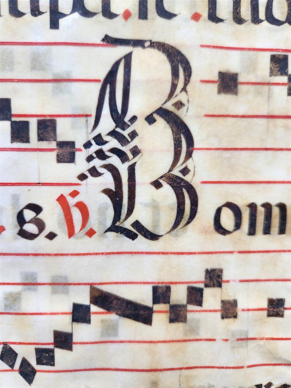 17th cent. ANTIPHONAL MUSIC CHART VELLUM MANUSCRIPT antique LITURGICAL TEXT