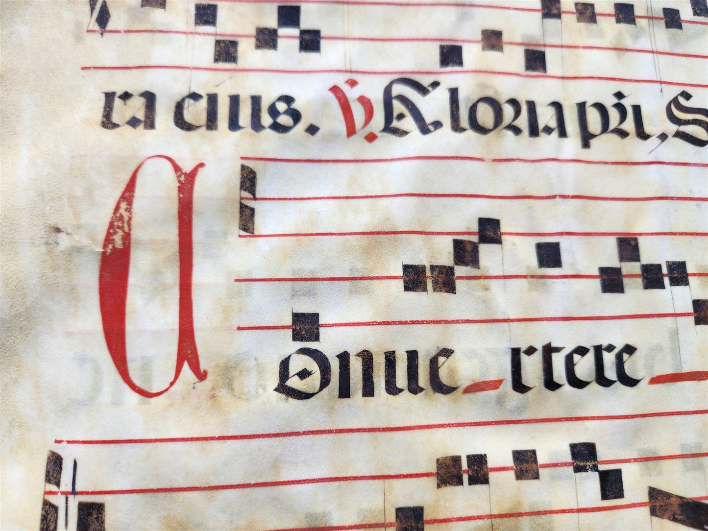 17th cent. ANTIPHONAL MUSIC CHART VELLUM MANUSCRIPT antique LITURGICAL TEXT
