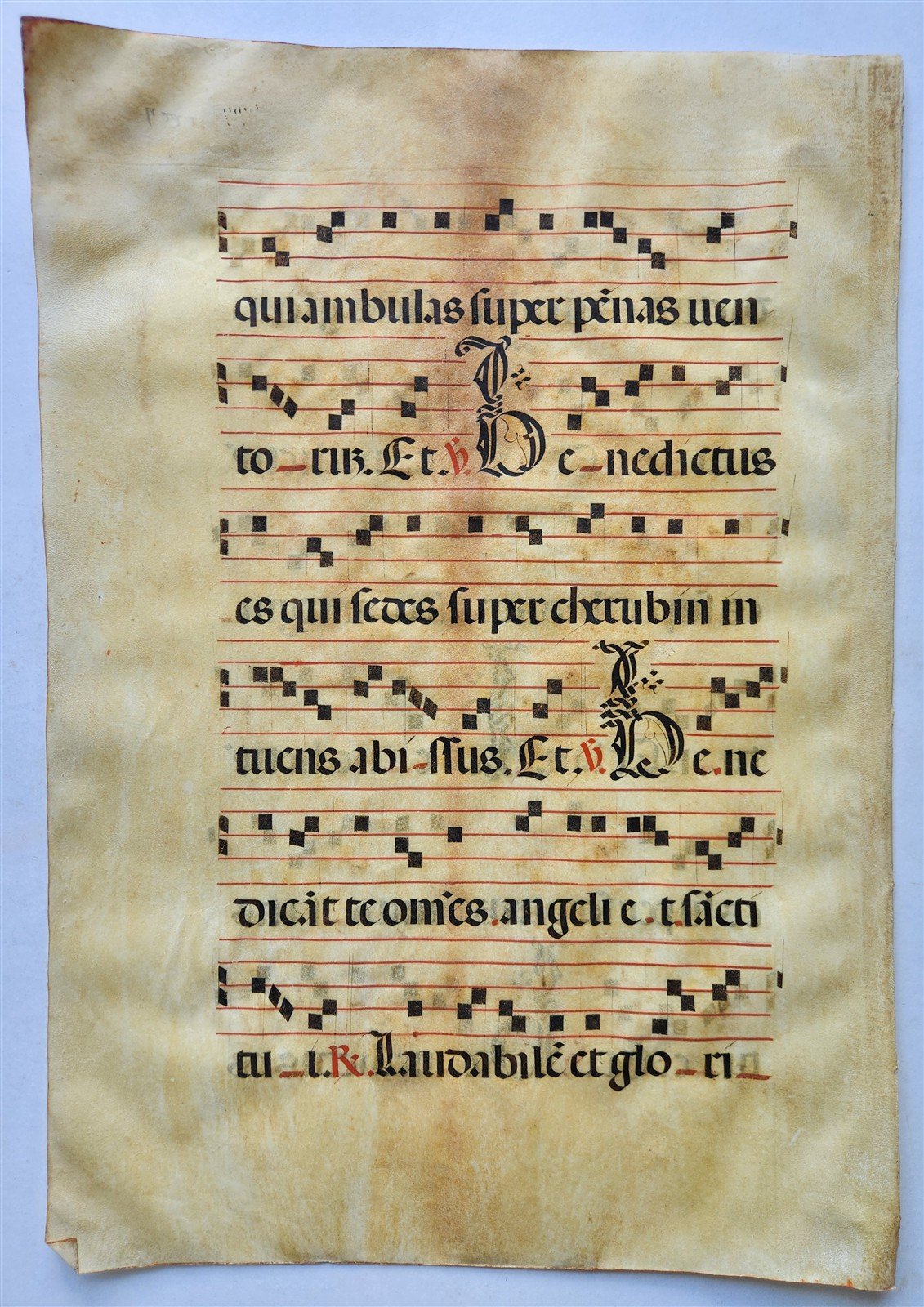 17th century ANTIPHONAL MUSIC CHART VELLUM MANUSCRIPT antique LITURGICAL TEXT