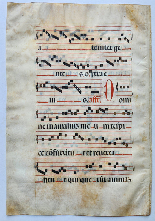 17th cent. ANTIPHONAL MUSIC CHART VELLUM MANUSCRIPT antique LITURGICAL in LATIN