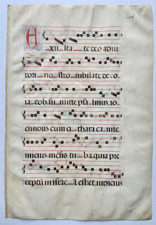 17th century ANTIPHONAL MUSIC CHART VELLUM MANUSCRIPT antique LITURGICAL LATIN