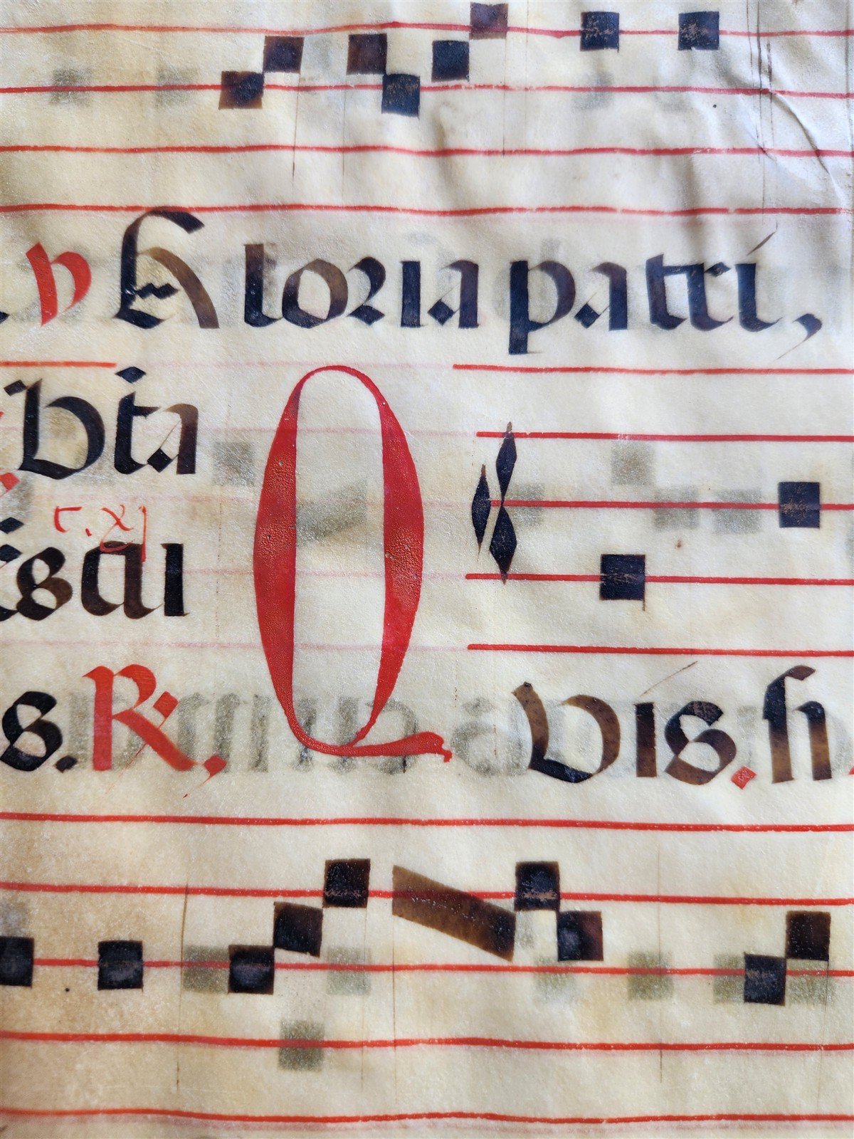 17th century ANTIPHONAL MUSIC CHART VELLUM MANUSCRIPT antique LITURGICAL LATIN