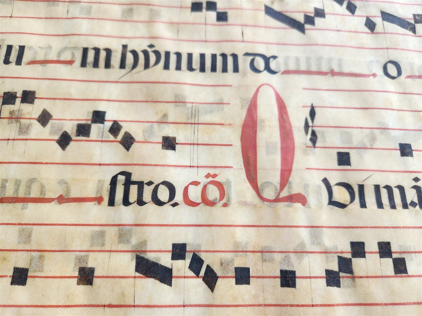 17th century ANTIPHONAL MUSIC CHART VELLUM MANUSCRIPT antique LITURGICAL 18x26"