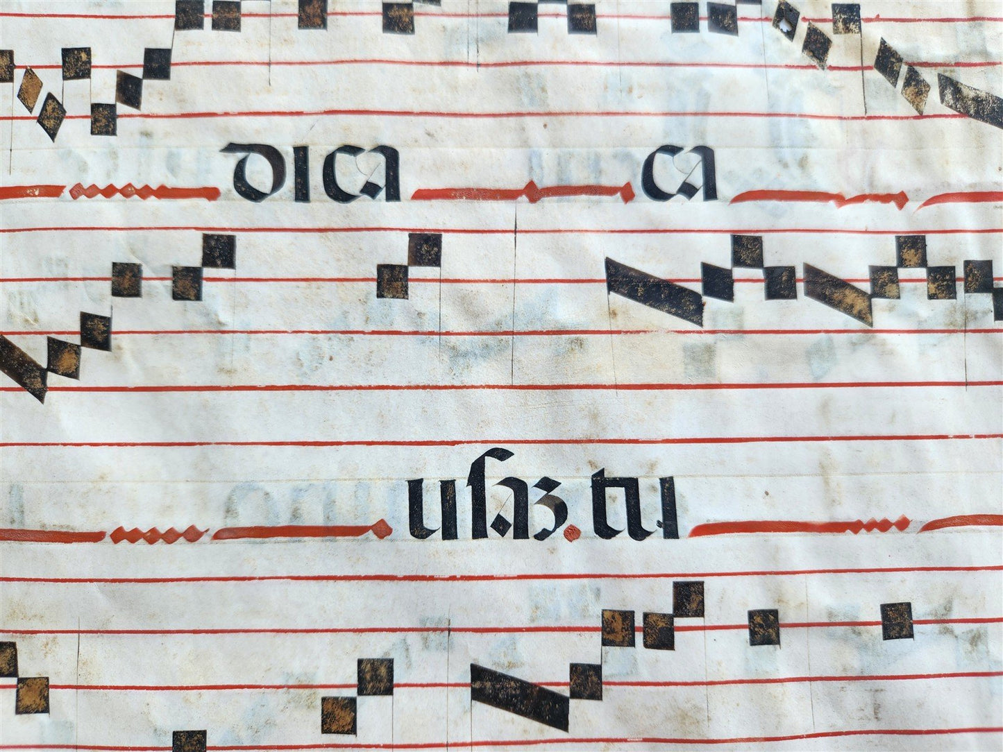 17th cent. ANTIPHONAL MUSIC CHART VELLUM MANUSCRIPT antique LITURGICAL 18 x 26"