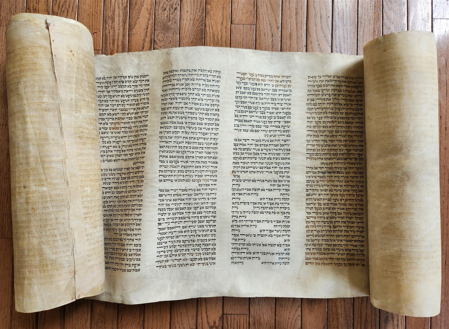 TORAH SCROLL FRAGMENT MANUSCRIPT on VELLUM 19th c. ANTIQUE BIBLE Leviticus 8-27