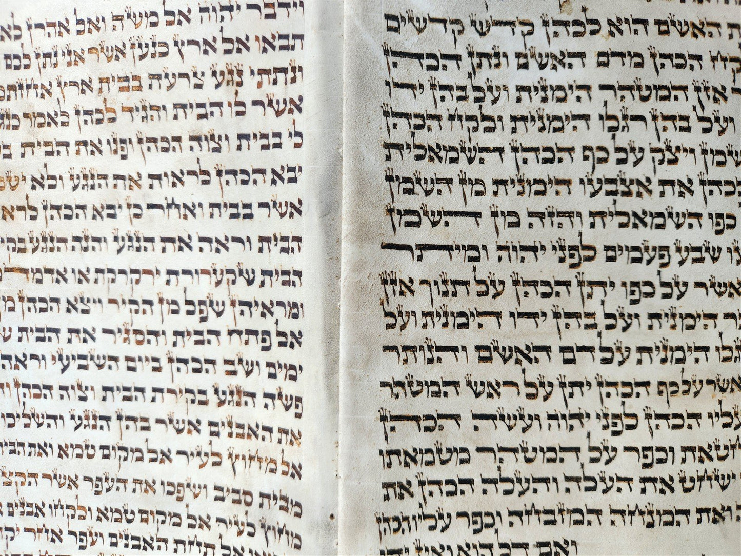 TORAH SCROLL FRAGMENT MANUSCRIPT on VELLUM 19th c. ANTIQUE BIBLE Leviticus 8-27
