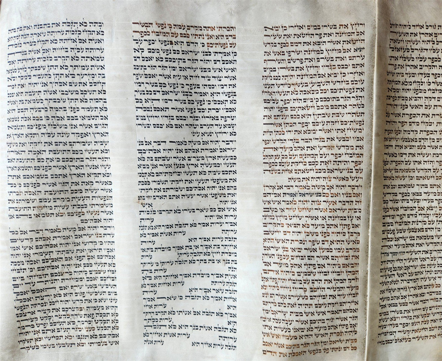 TORAH SCROLL FRAGMENT MANUSCRIPT on VELLUM 19th c. ANTIQUE BIBLE Leviticus 8-27