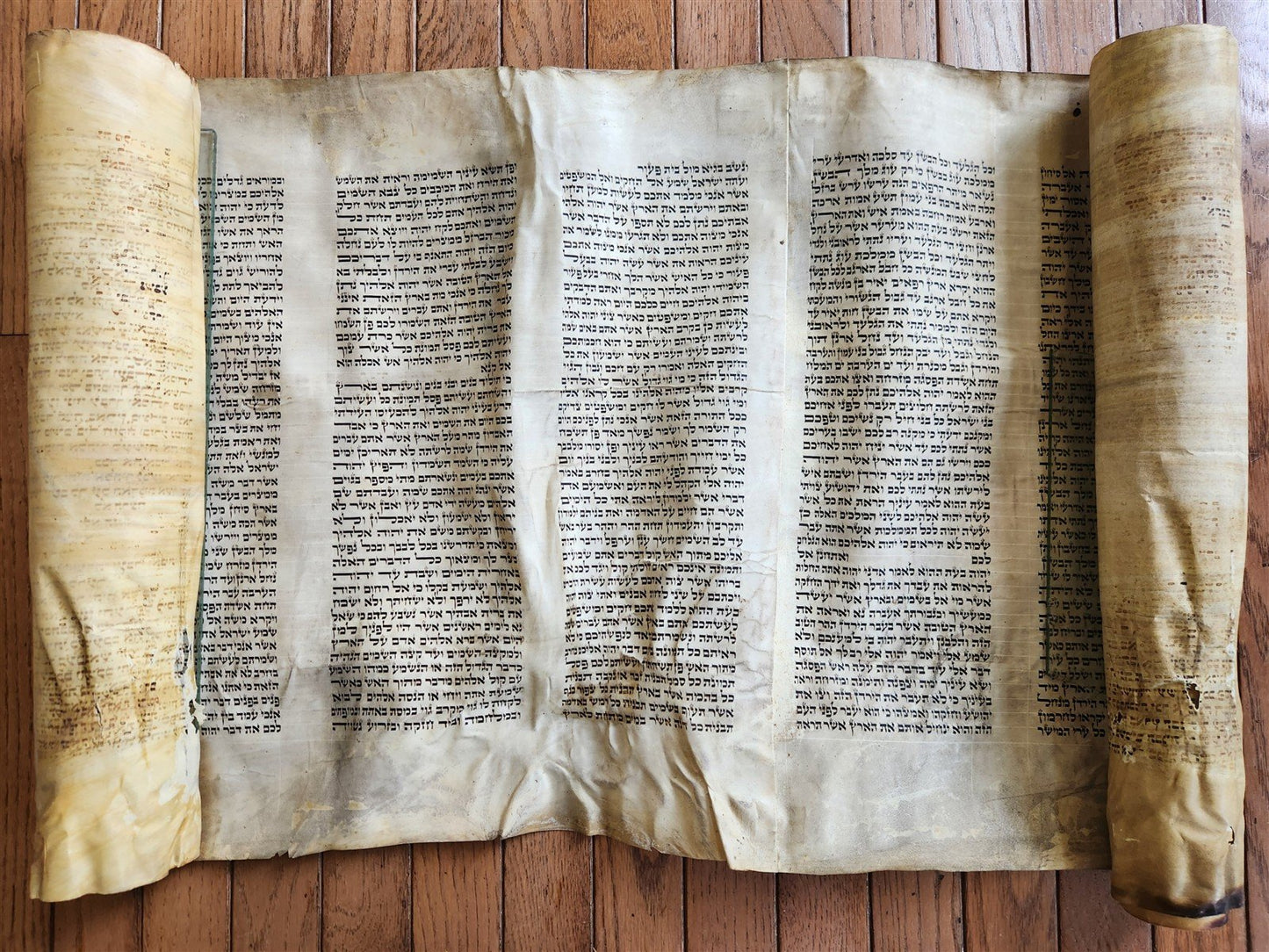 TORAH SCROLL FRAGMENT MANUSCRIPT on VELLUM 19th cent. ANTIQUE BIBLE DEUTERONOMY