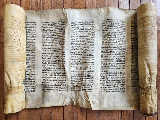 TORAH SCROLL FRAGMENT MANUSCRIPT on VELLUM 19th cent. ANTIQUE BIBLE DEUTERONOMY