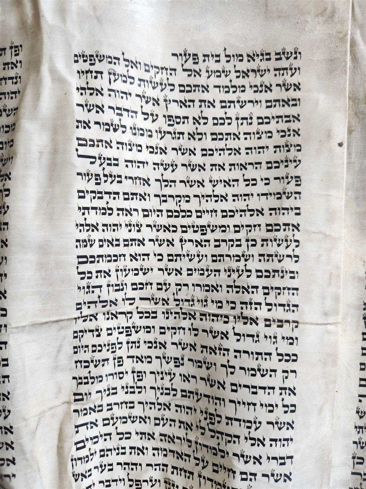 TORAH SCROLL FRAGMENT MANUSCRIPT on VELLUM 19th cent. ANTIQUE BIBLE DEUTERONOMY