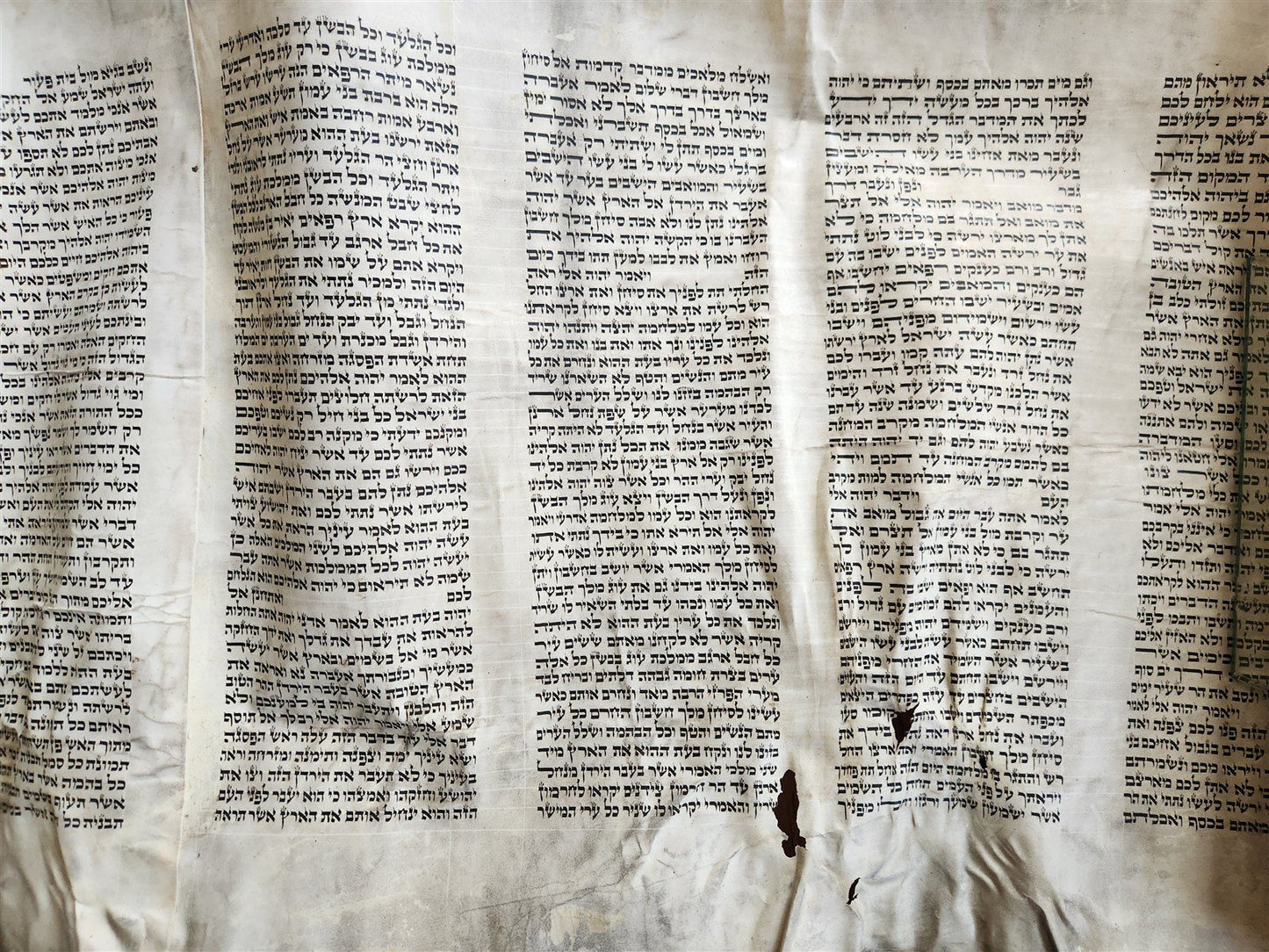 TORAH SCROLL FRAGMENT MANUSCRIPT on VELLUM 19th cent. ANTIQUE BIBLE DEUTERONOMY