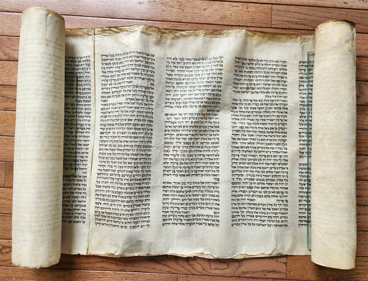 TORAH SCROLL FRAGMENT MANUSCRIPT on VELLUM 19th century ANTIQUE BIBLE EXODUS 12