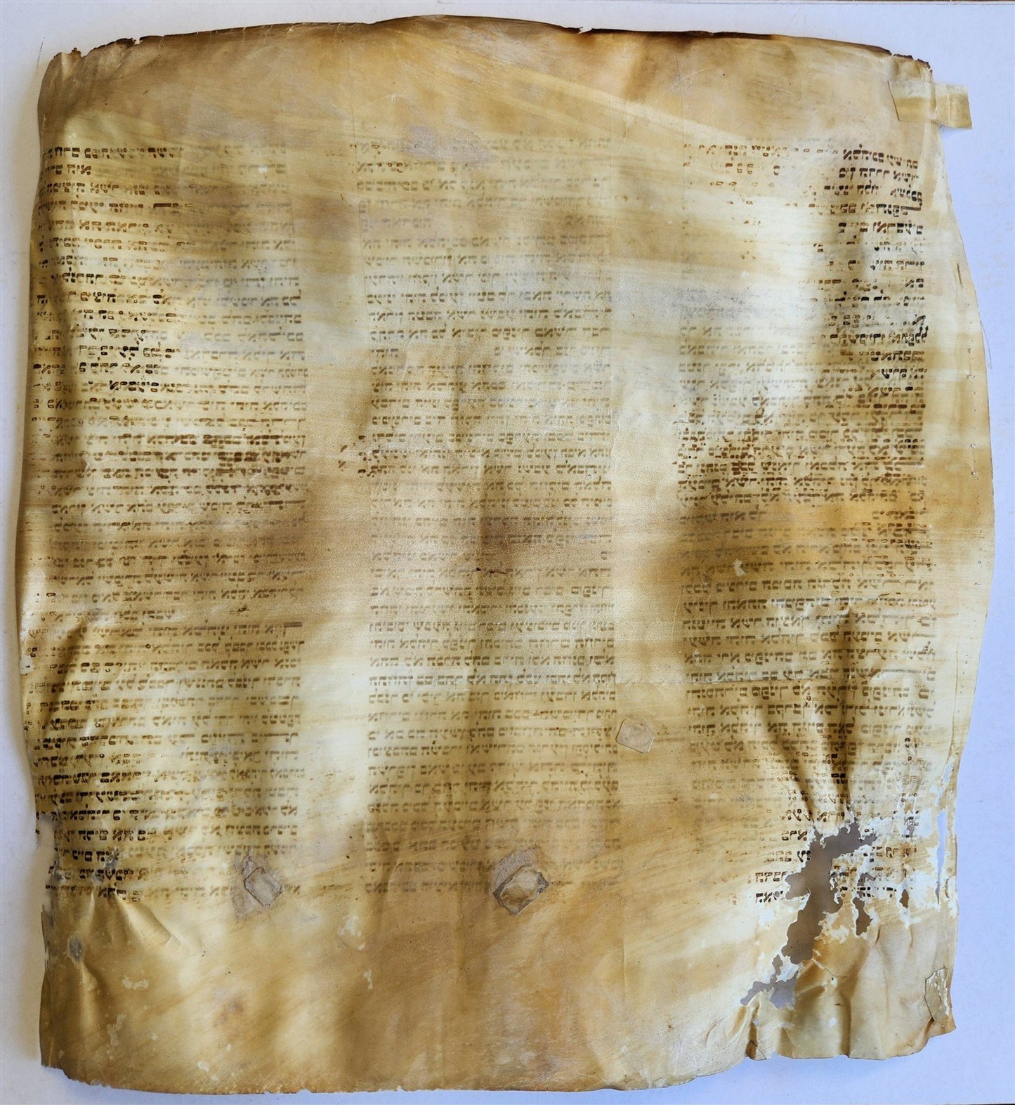 TORAH SCROLL FRAGMENT MANUSCRIPT on VELLUM 19th century ANTIQUE 18 by 19.5"