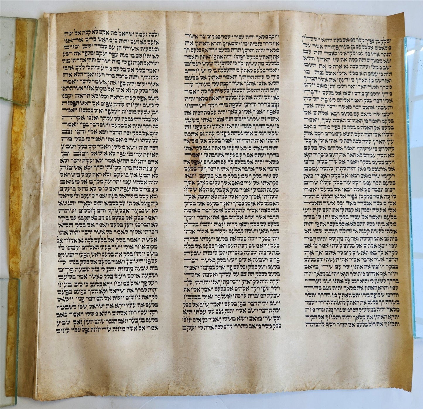 TORAH SCROLL FRAGMENT MANUSCRIPT on VELLUM 19th century ANTIQUE NUMBERS 22-24