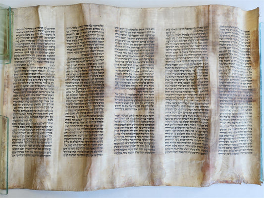 TORAH SCROLL FRAGMENT MANUSCRIPT on VELLUM 19th century ANTIQUE LEVITICUS 9:3