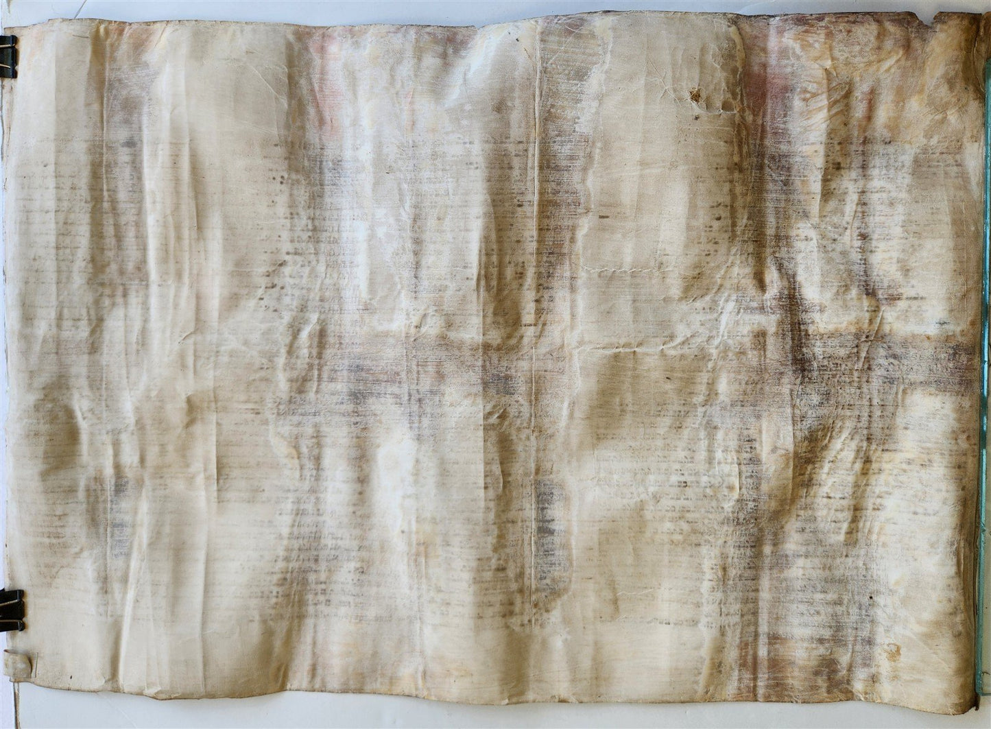 TORAH SCROLL FRAGMENT MANUSCRIPT on VELLUM 19th century ANTIQUE LEVITICUS 9:3