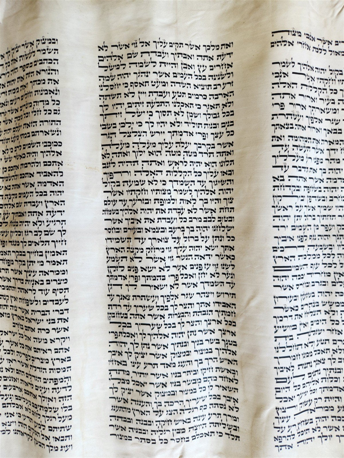 TORAH SCROLL FRAGMENT VELLUM MANUSCRIPT 19th century ANTIQUE DEUTERONOMY 28:30