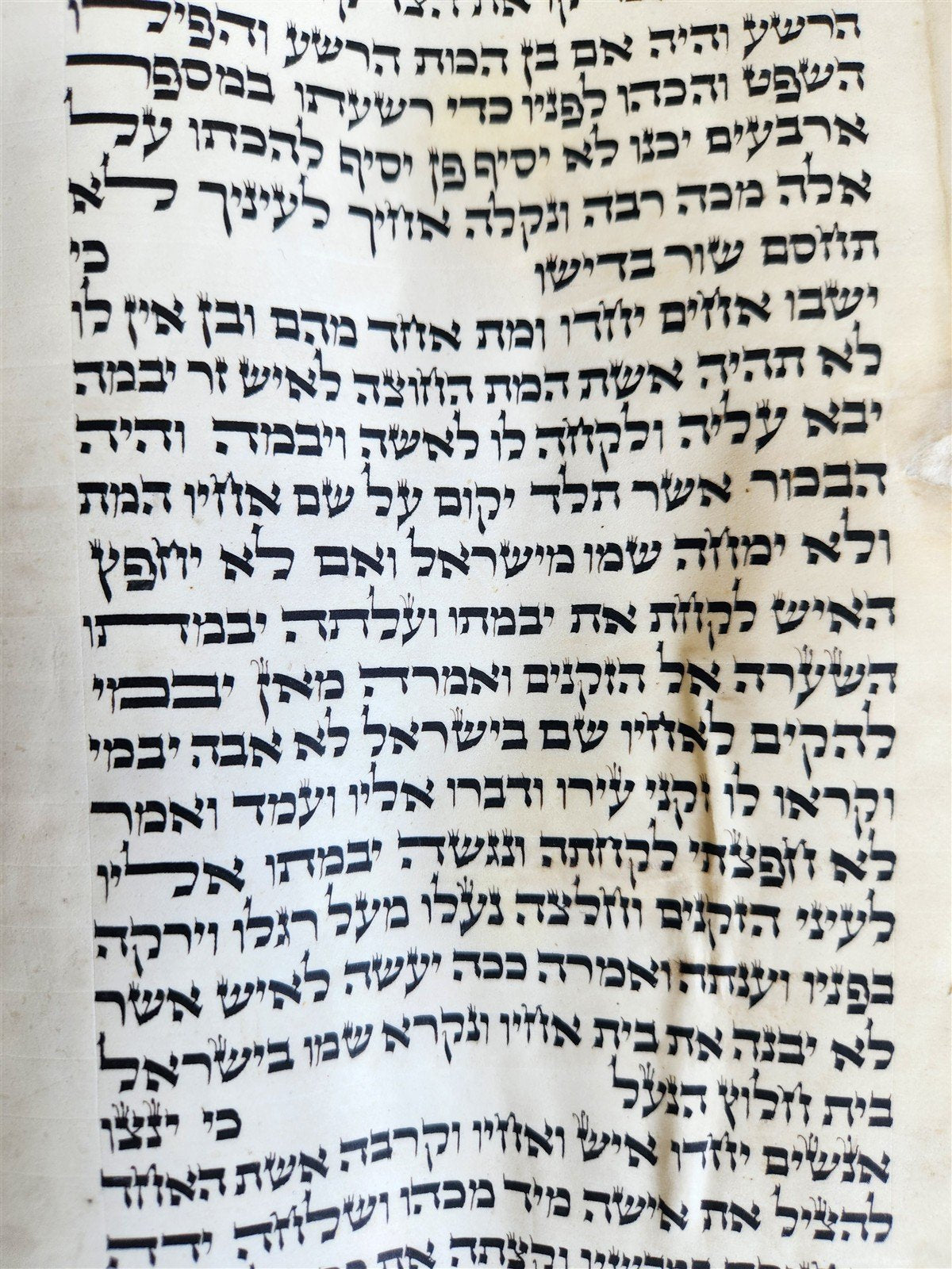 TORAH SCROLL FRAGMENT VELLUM MANUSCRIPT 19th century ANTIQUE DEUTERONOMY 24 - 28