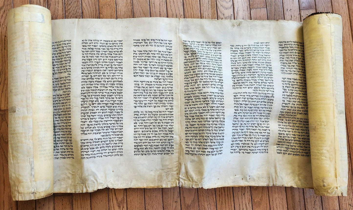 TORAH SCROLL FRAGMENT VELLUM MANUSCRIPT 19th century ANTIQUE Book of EXODUS