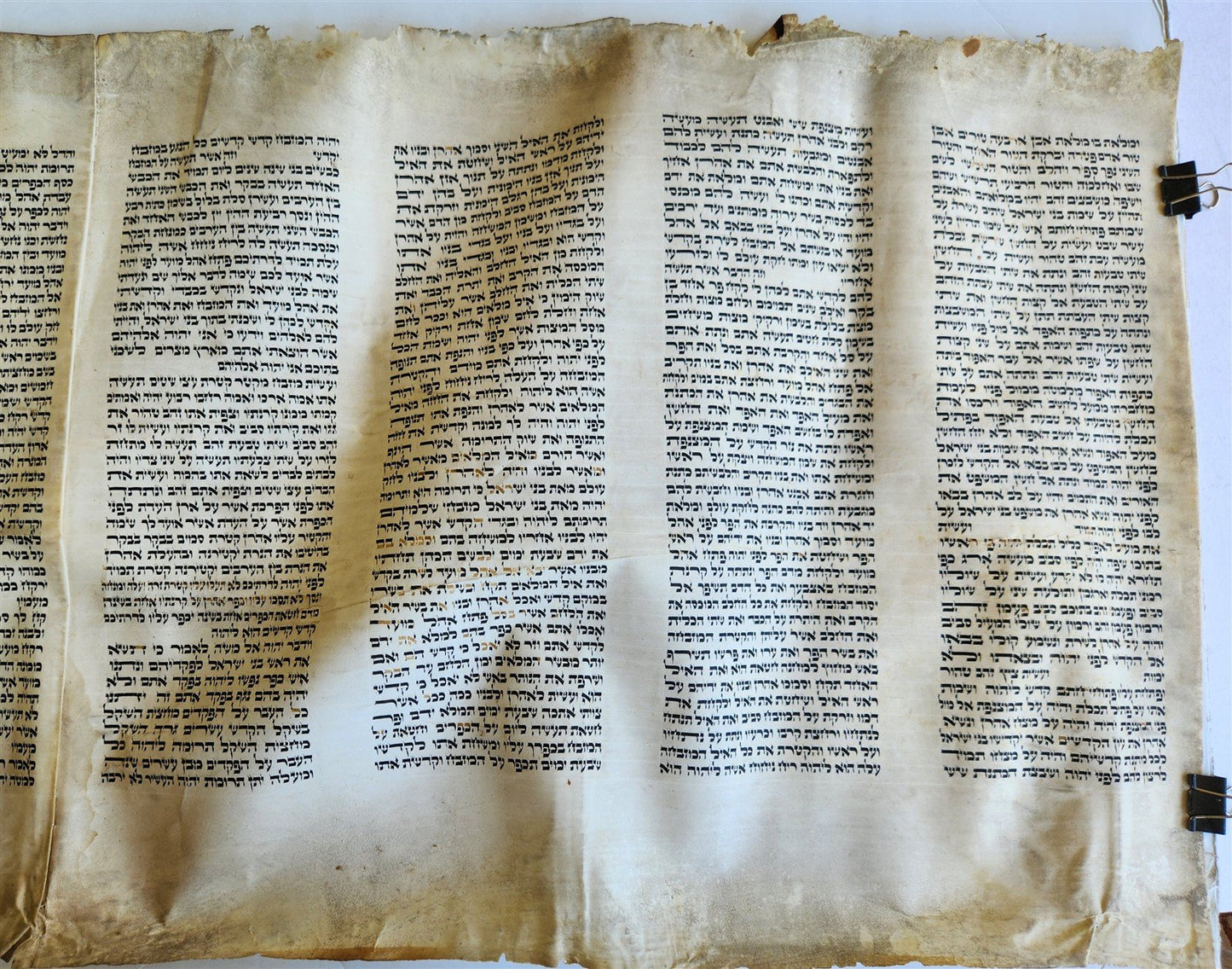 TORAH SCROLL FRAGMENT VELLUM MANUSCRIPT 19th century ANTIQUE Book of EXODUS