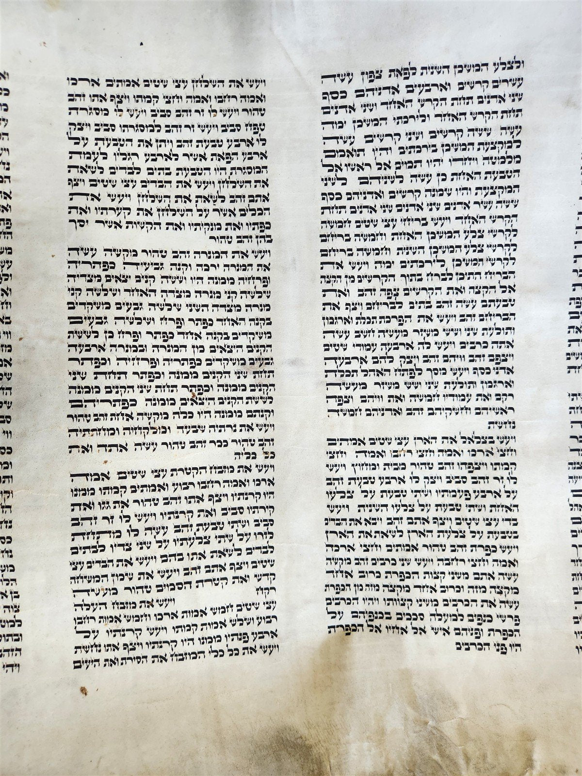 TORAH SCROLL FRAGMENT VELLUM MANUSCRIPT 19th century ANTIQUE Book of EXODUS
