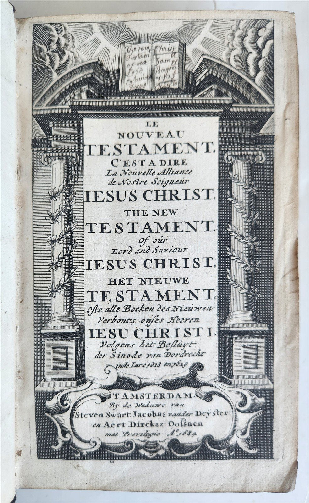 1684 BIBLE in ENGLISH FRENCH & DUTCH antique NEW TESTAMENT