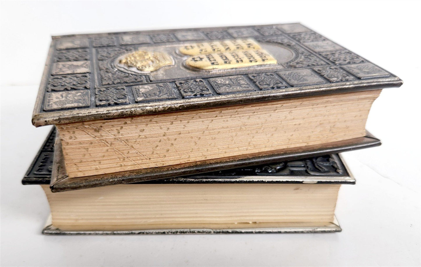 1960-1969 PAIR of JEWISH PRAYER BOOKS w/ METAL BINDINGS vintage HEBREW-ENGLISH