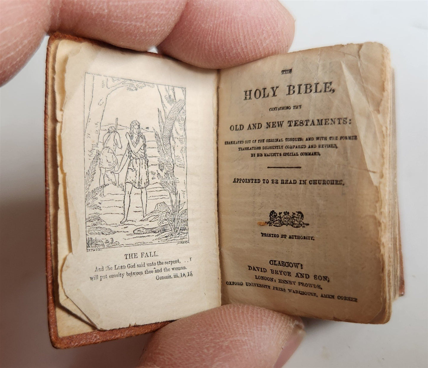 1838 MINIATURE BIBLE in ENGLISH w/ Magnified glass ANTIQUE illustrated