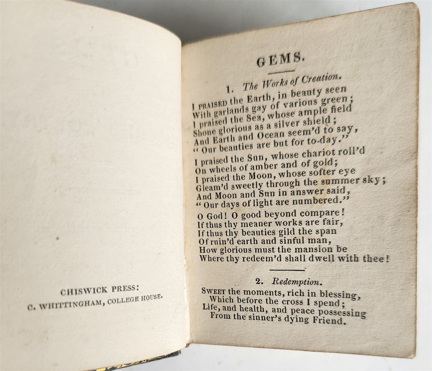 1840s MINIATURE BOOK GEMS of SACRED POETRY in ENGLISH antique