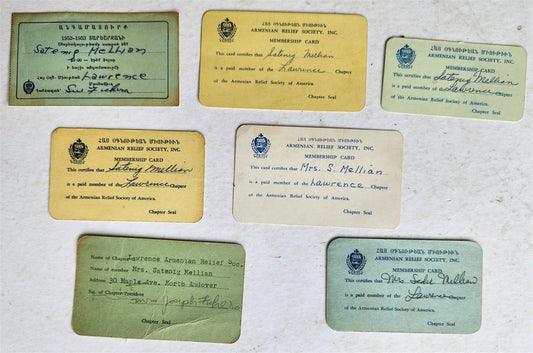 1950s-60s ARMENIAN RELIEF SOCIETY of AMERICA lot of 7 MEMBERSHIP CARDS vintage