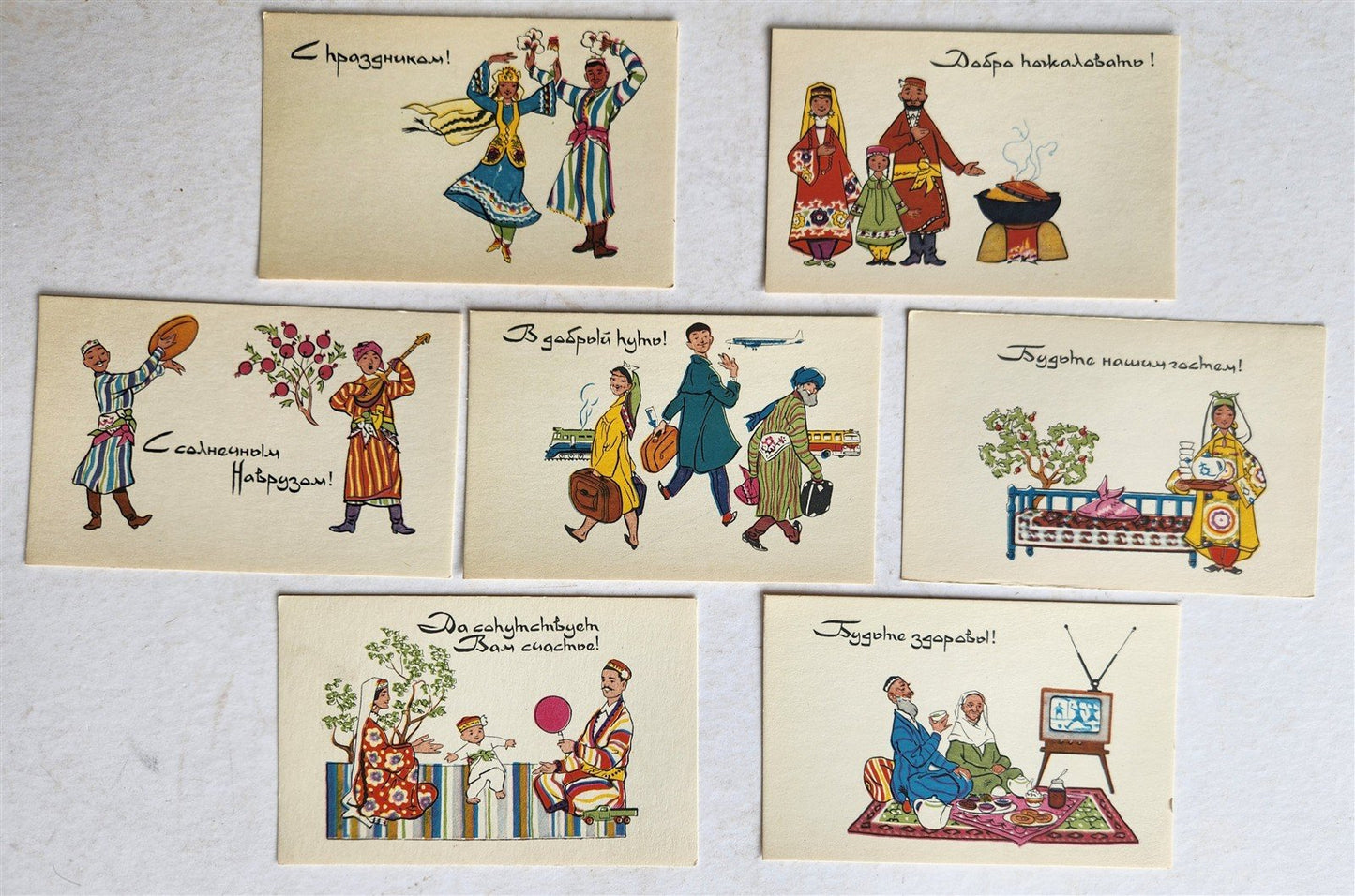 CENTRAL ASIA lot of 7 RUSSIAN POSTCARDS vintage