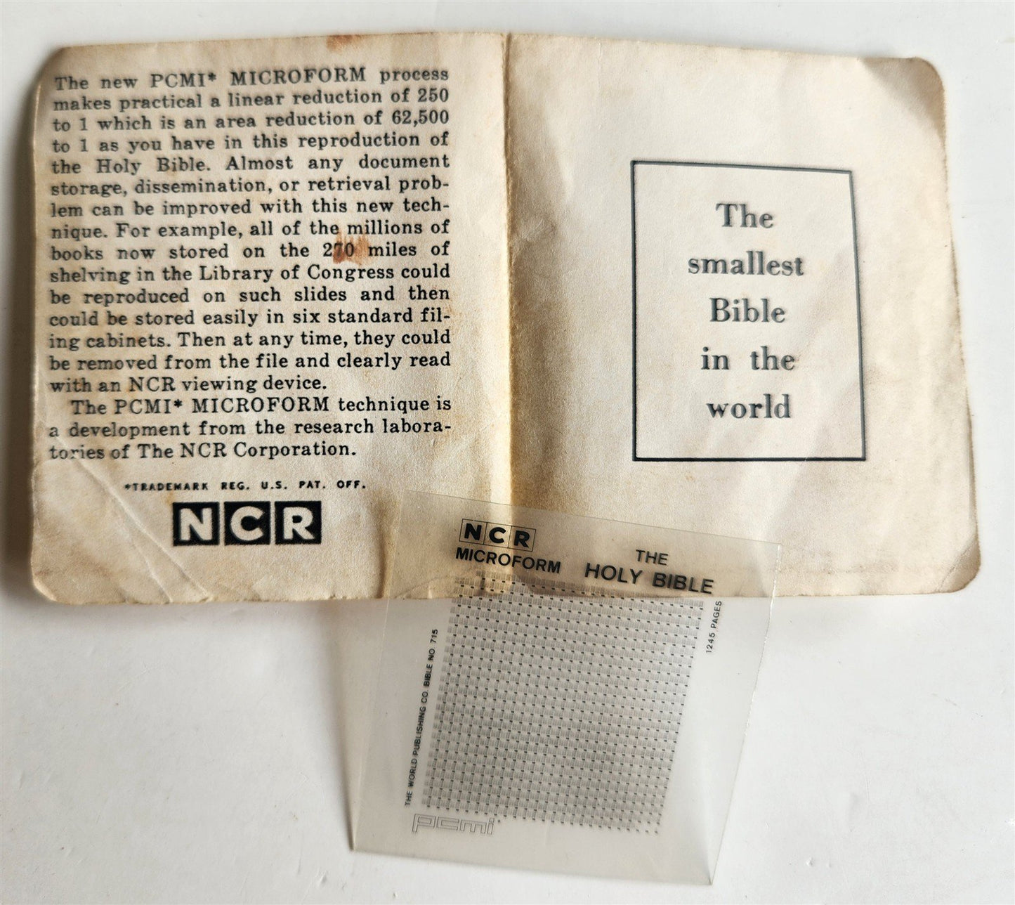 1966 BIBLE WORLD'S SMALLEST English KJV NCR MICROFORM Space LUNAR Bible VINTAGE