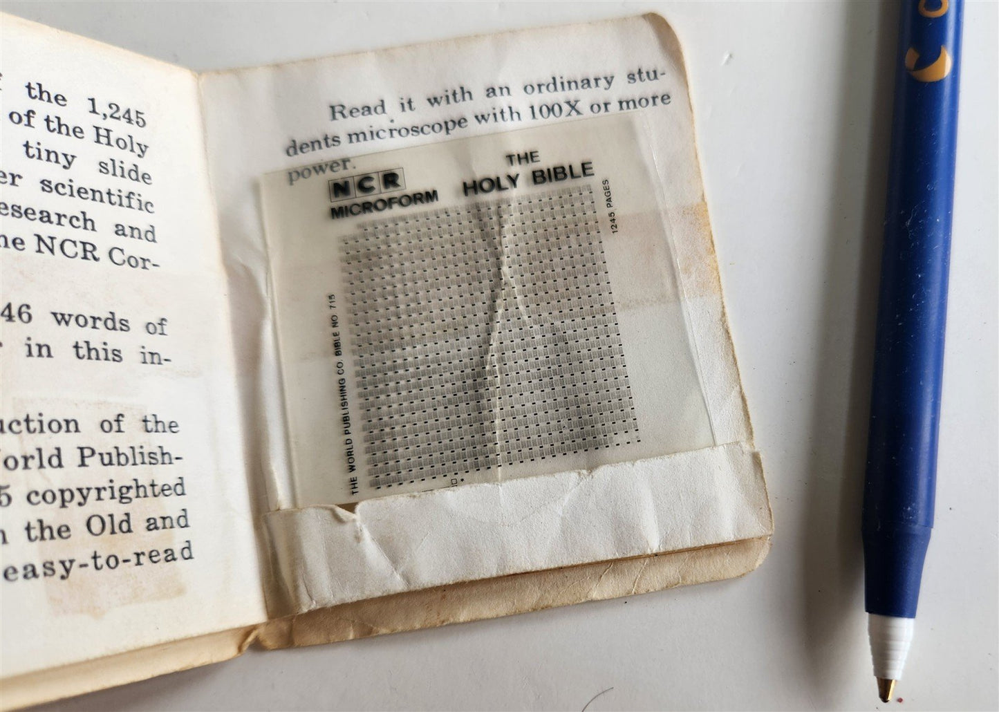 1966 BIBLE WORLD'S SMALLEST English KJV NCR MICROFORM Space LUNAR Bible VINTAGE