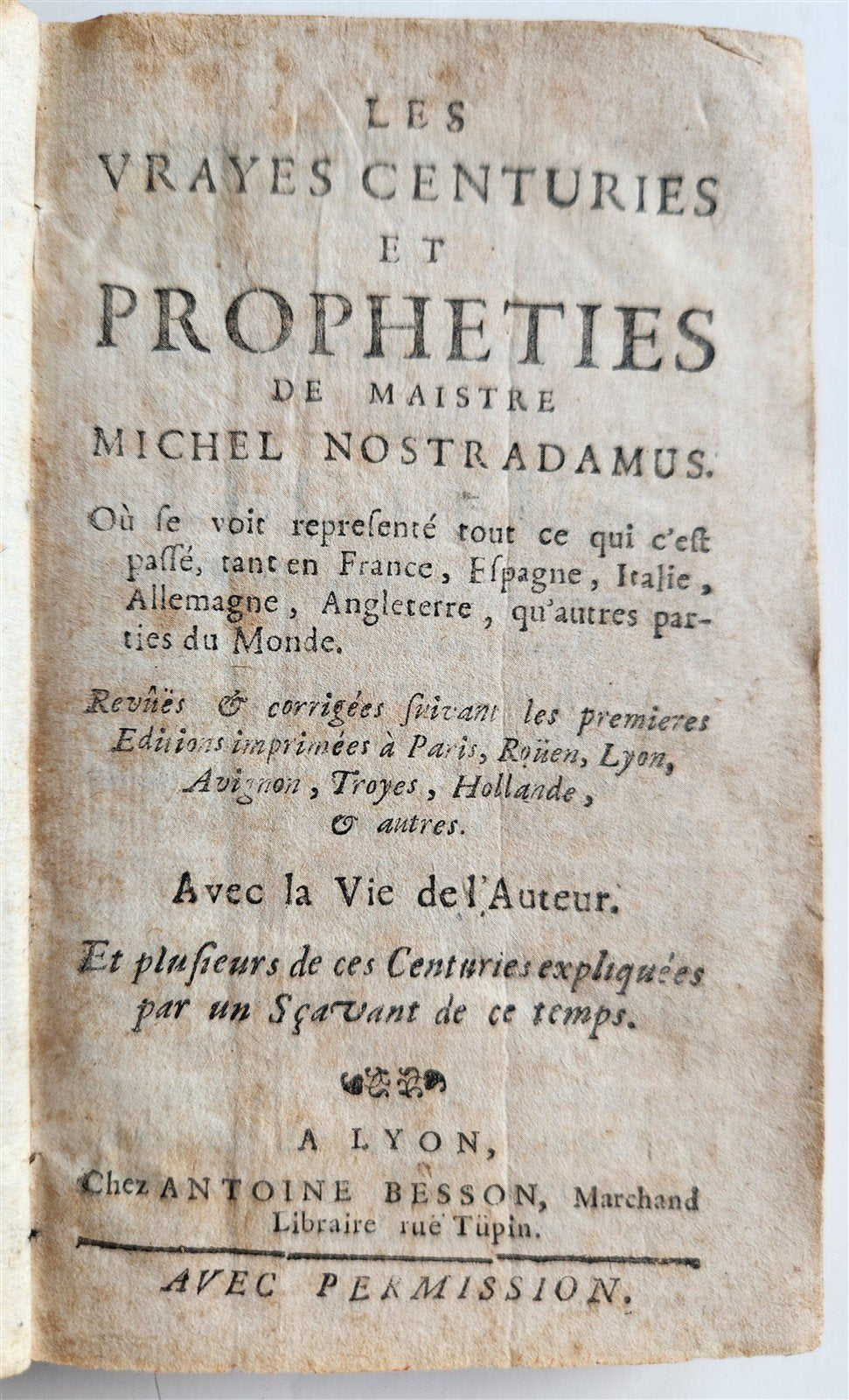 1685 PROPHECIES of MICHEL NOSTRADAMUS in FRENCH antique OCCULT