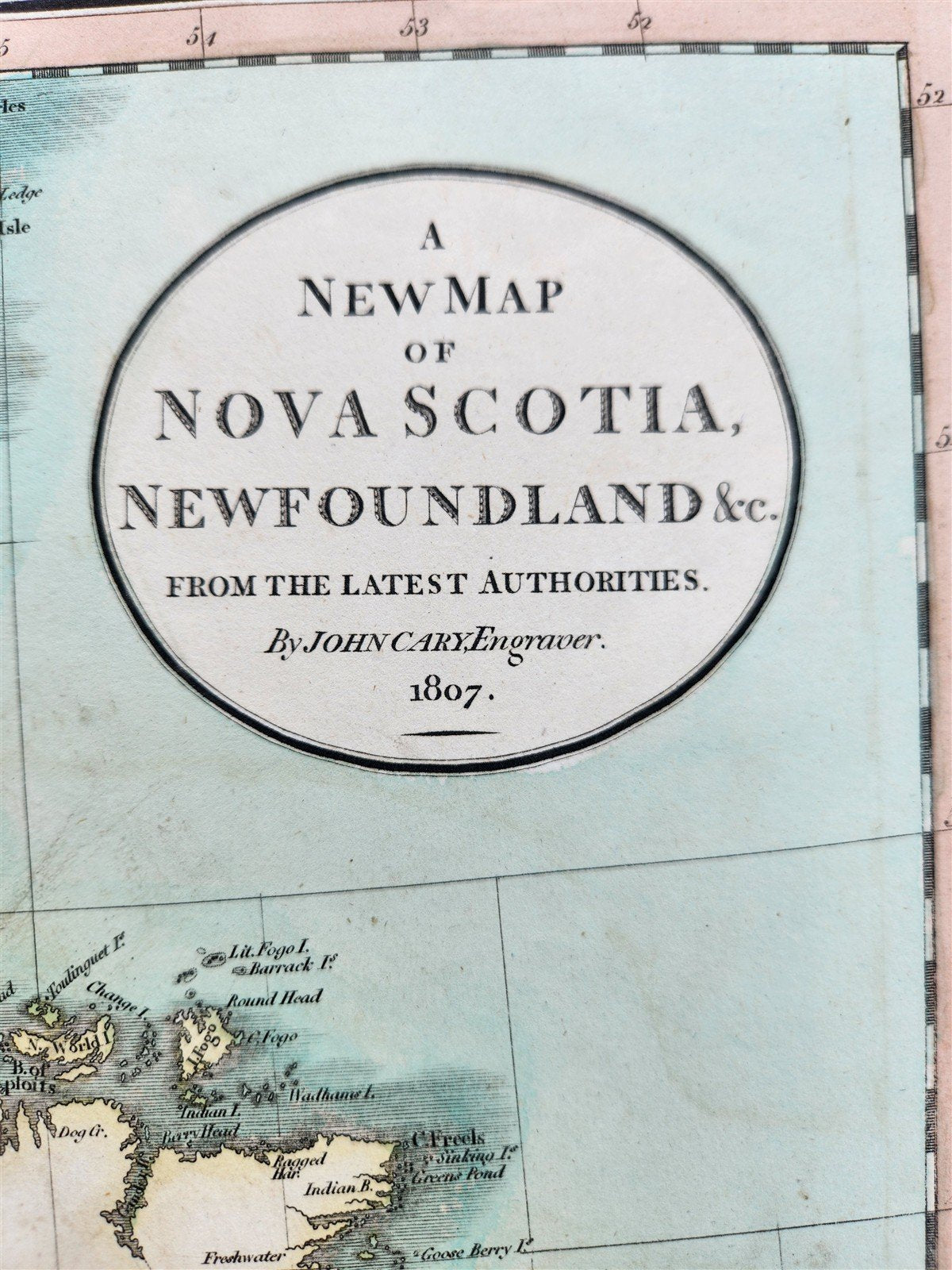 1807 MAP of CANADA -NOVA SCOTIA NEWFOUNDLAND by JOHN CARY London ANTIQUE