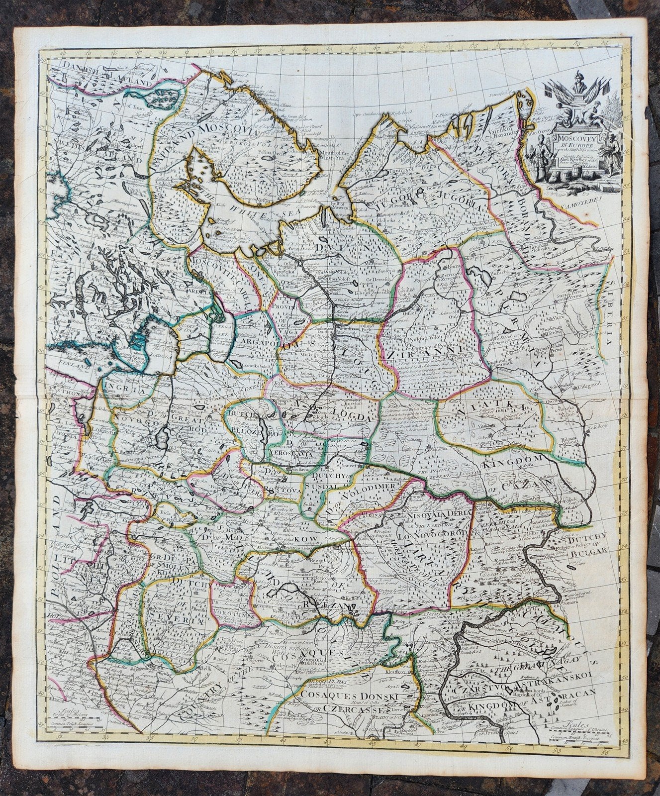 1721 MAP of RUSSIA - MOSCOVEY in EUROPE by Abel Ketelbey ANTIQUE