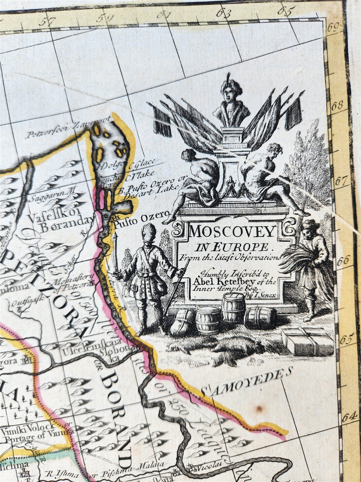 1721 MAP of RUSSIA - MOSCOVEY in EUROPE by Abel Ketelbey ANTIQUE