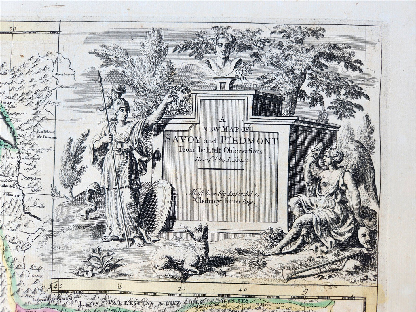 1721 MAP of FRANCE - SAVOY & PIEDMONT ANTIQUE w/ plan of Turin & view of Verrua