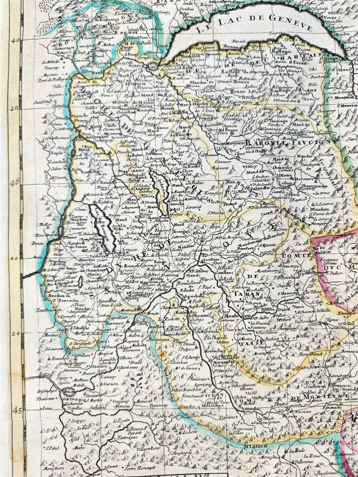 1721 MAP of FRANCE - SAVOY & PIEDMONT ANTIQUE w/ plan of Turin & view of Verrua