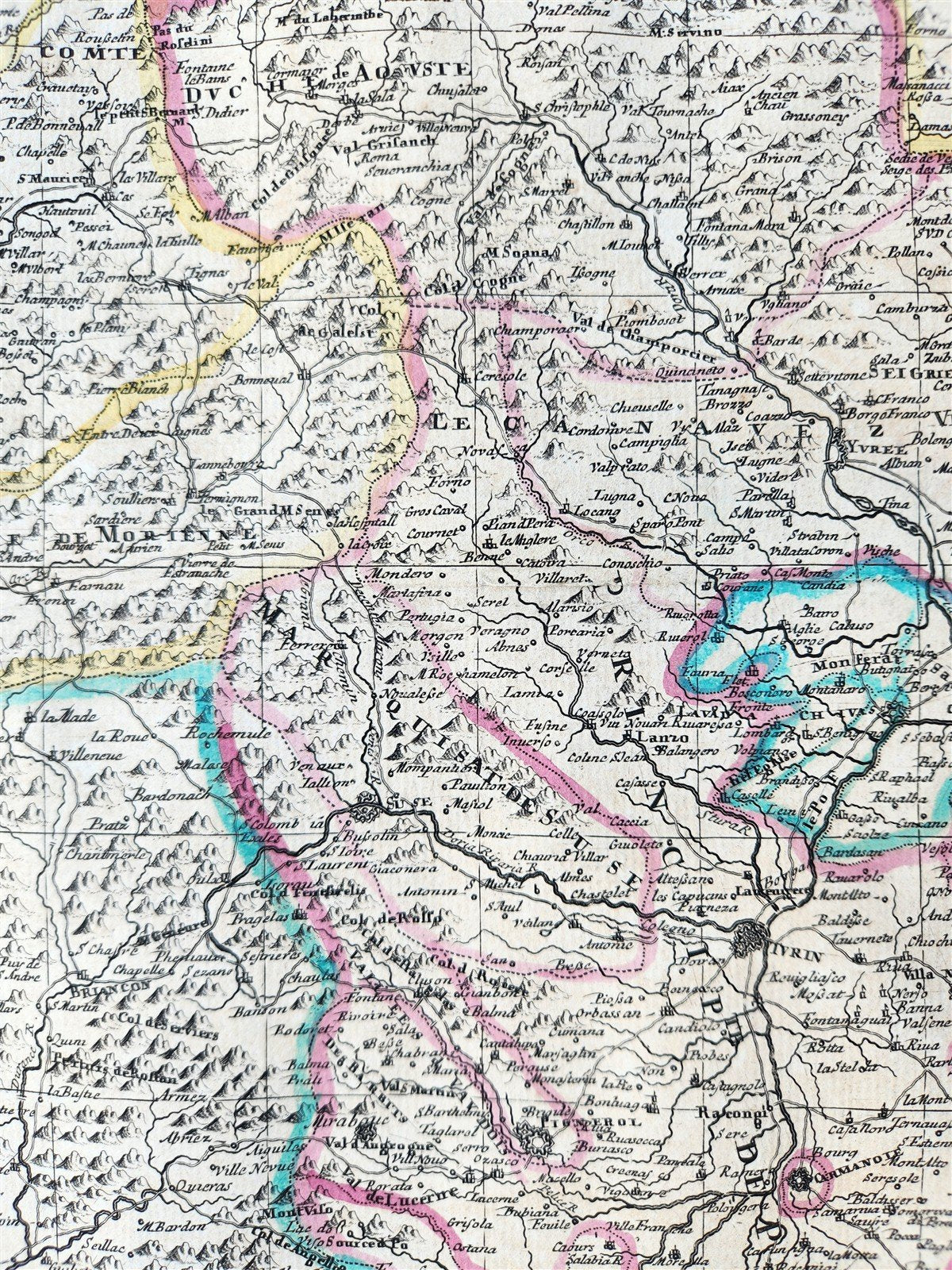 1721 MAP of FRANCE - SAVOY & PIEDMONT ANTIQUE w/ plan of Turin & view of Verrua