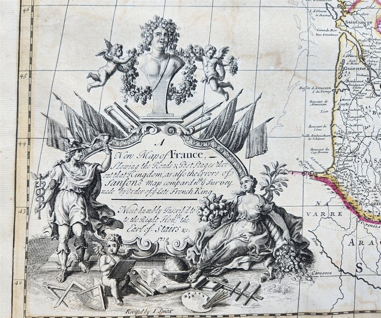 1719 MAP of FRANCE by JOHN SENEX antique