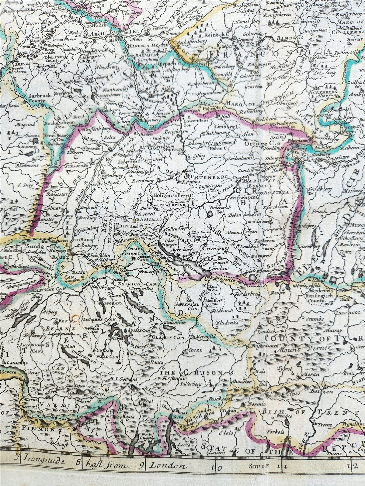 1721 MAP of THE EMPIRE of GERMANY by JOHN SENEX antique