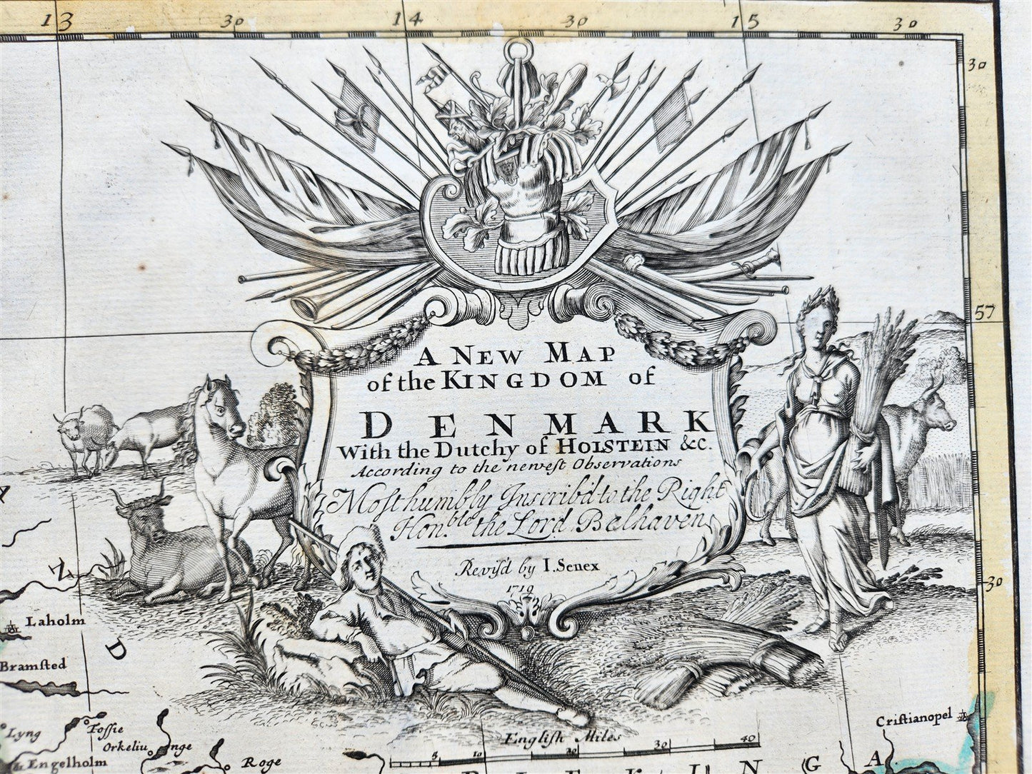 1719 NEW MAP of the KINGDOM of DENMARK by JOHN SENEX antique
