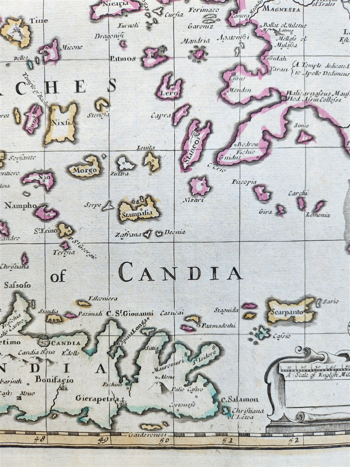 1720 A MAP of GREECE w/ ANATOLIA & VIEW of CONSTANTINOPLE TURKEY Senex antique