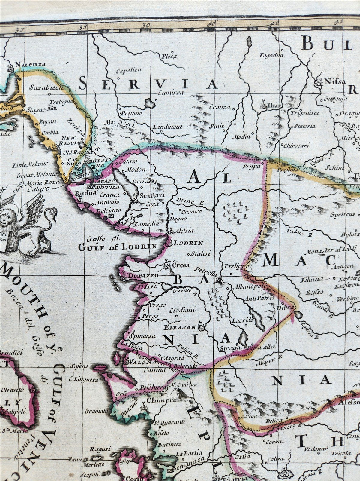 1720 A MAP of GREECE w/ ANATOLIA & VIEW of CONSTANTINOPLE TURKEY Senex antique
