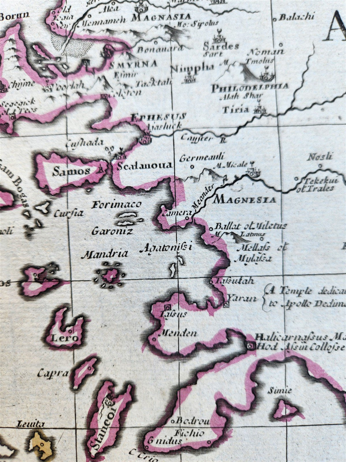 1720 A MAP of GREECE w/ ANATOLIA & VIEW of CONSTANTINOPLE TURKEY Senex antique