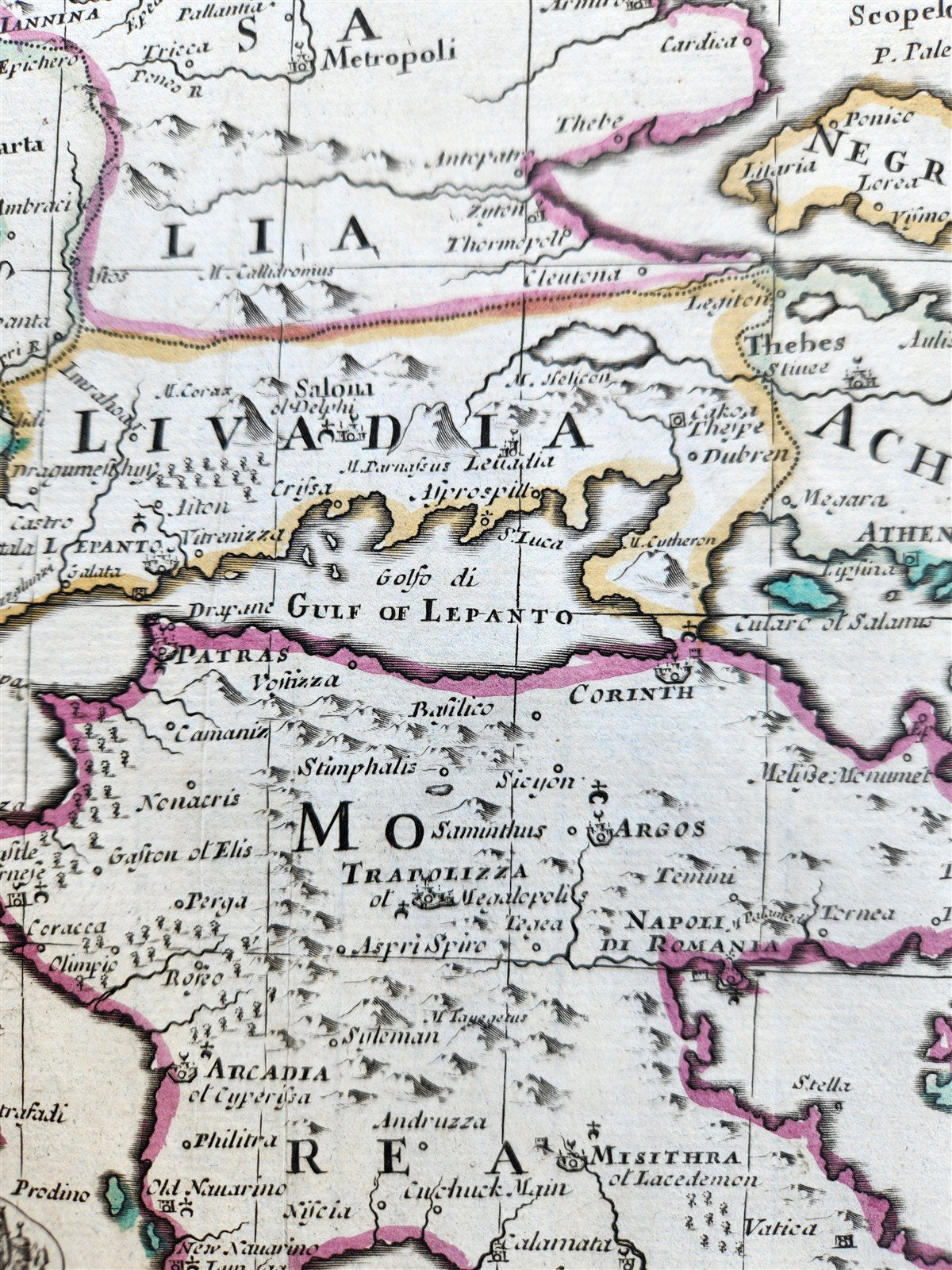 1720 A MAP of GREECE w/ ANATOLIA & VIEW of CONSTANTINOPLE TURKEY Senex antique