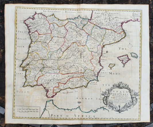 1719 A MAP of SPAIN & PORTUGAL by John Senex antique